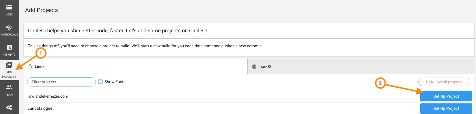 CI setup workflow