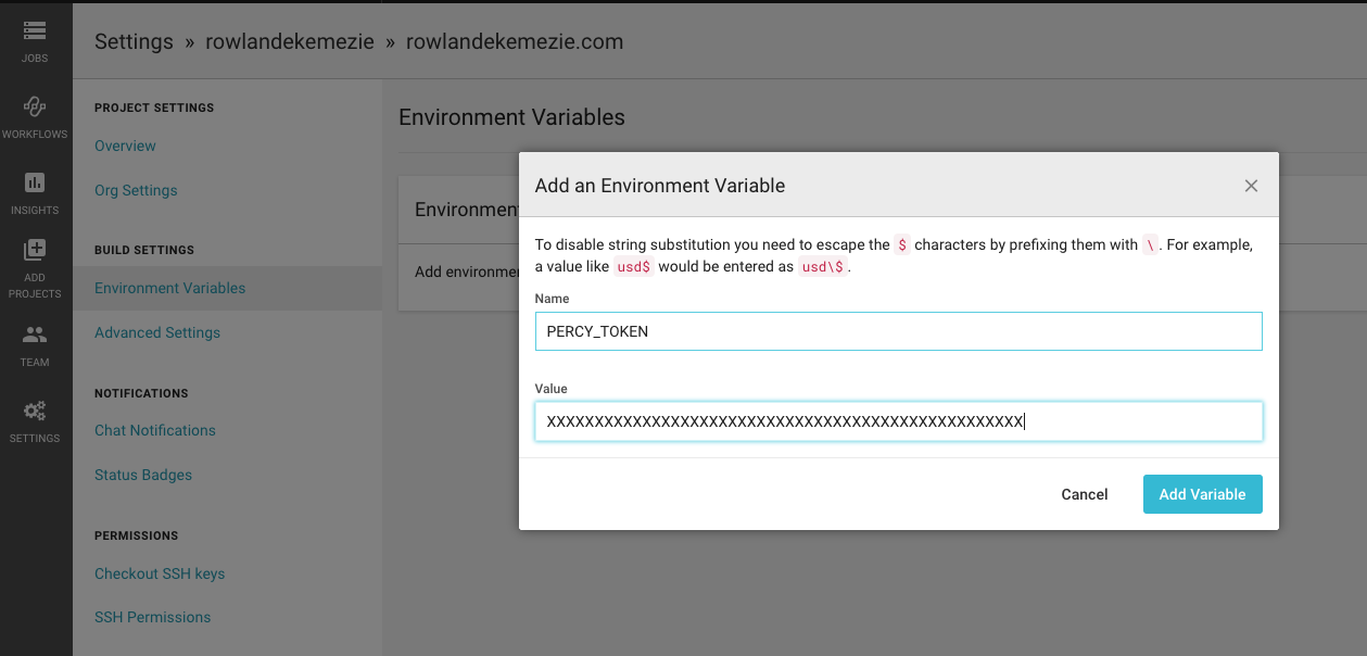 Environment Variable Modal