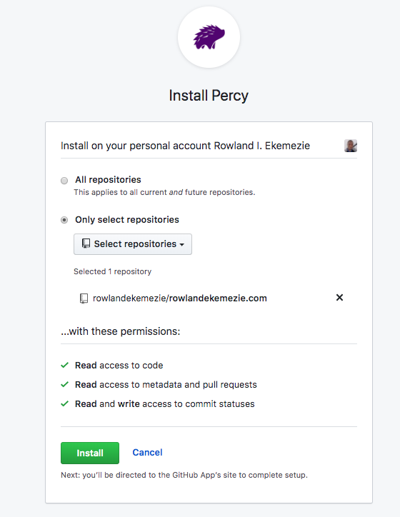 Install percy github